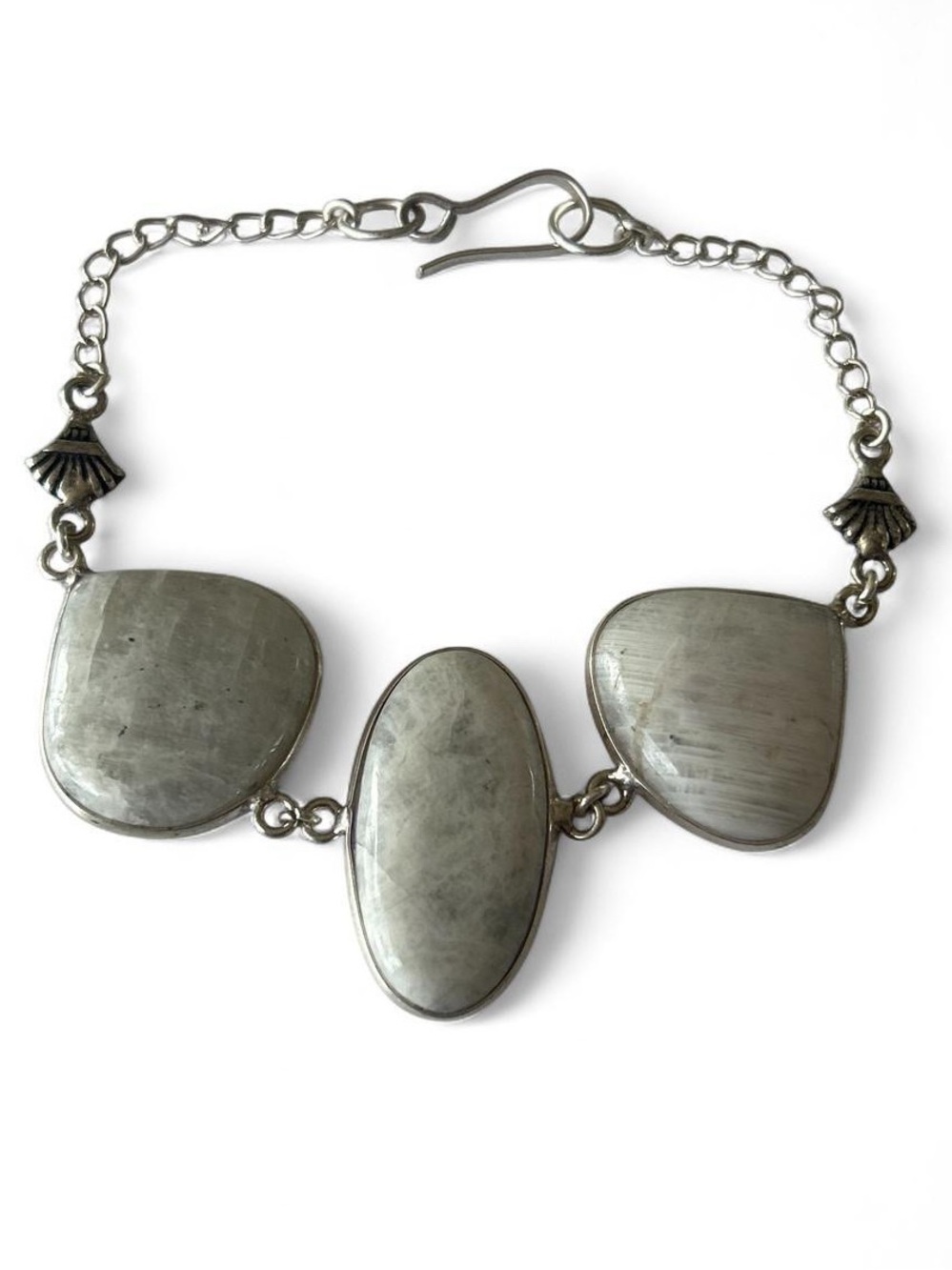 Rainbow Moonstone Artisan Silver Tone Statement Bracelet